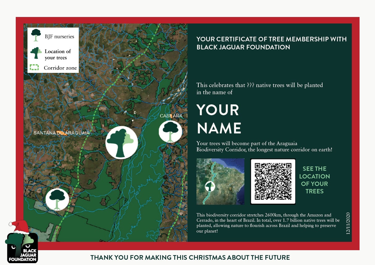 Christmas Tree Donation Certificate with the Black Jaguar Foundation